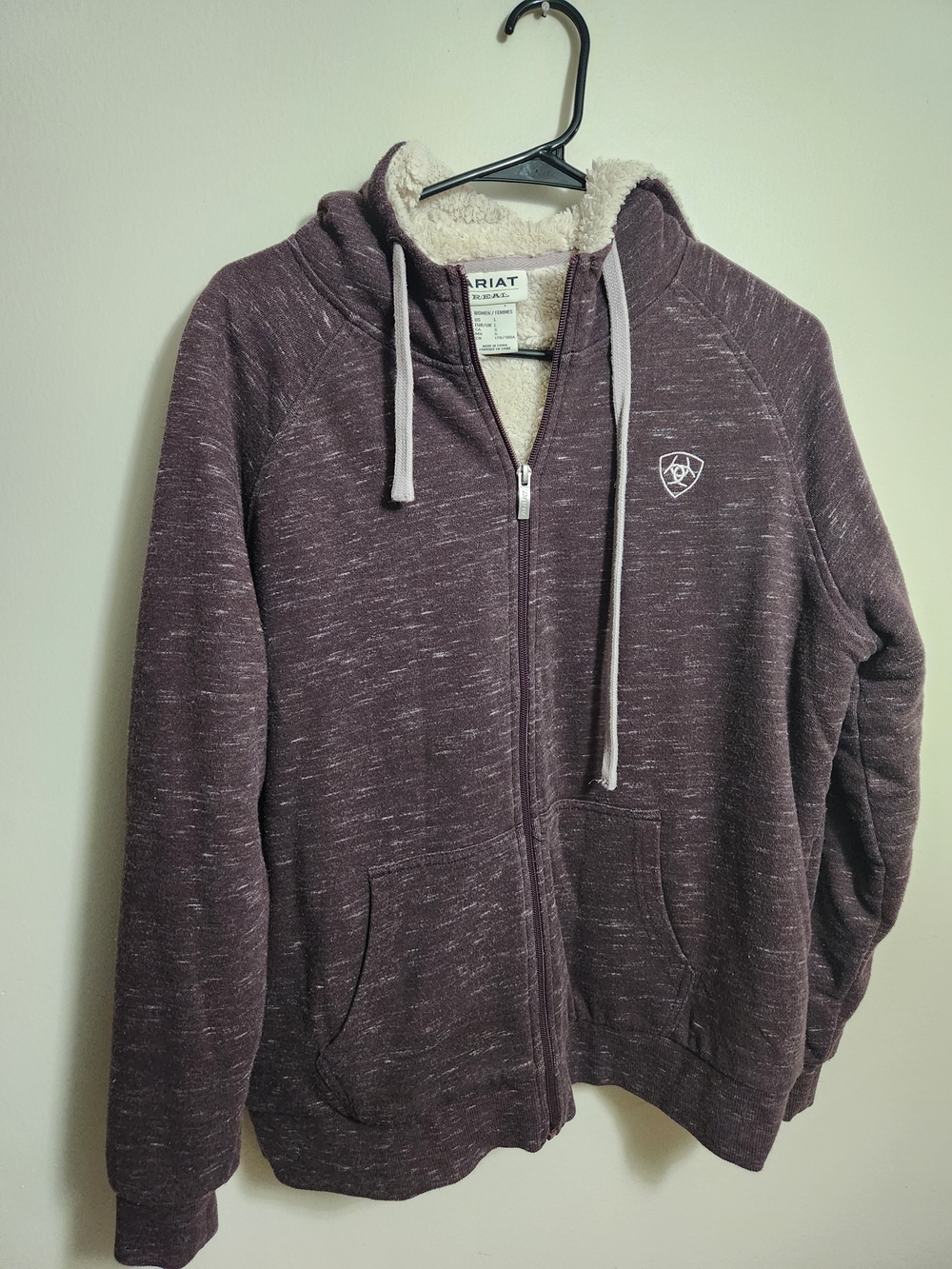 Ariat Womens Marled Plum Full-Zip Sherpa Hoodie L Large